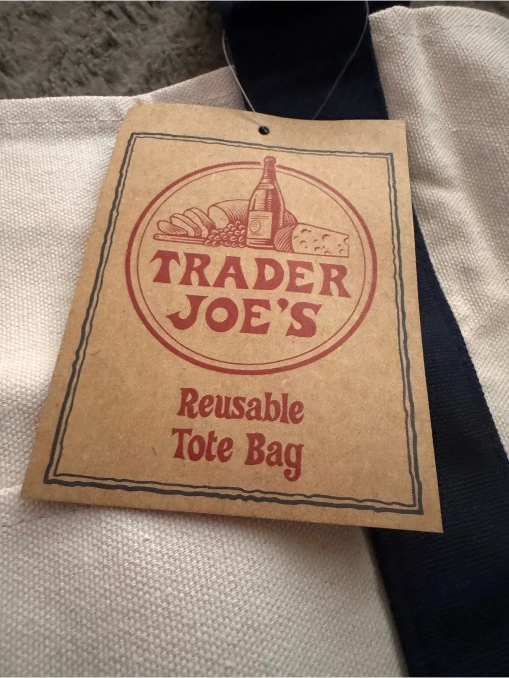 Trader Joe's White and Navy Canvas Tote Bag